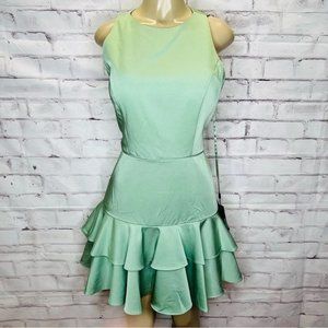 IEENA FOR MAC DUGGAL Ruffle Skater Skirt Mini Dress In Pistachio size 10